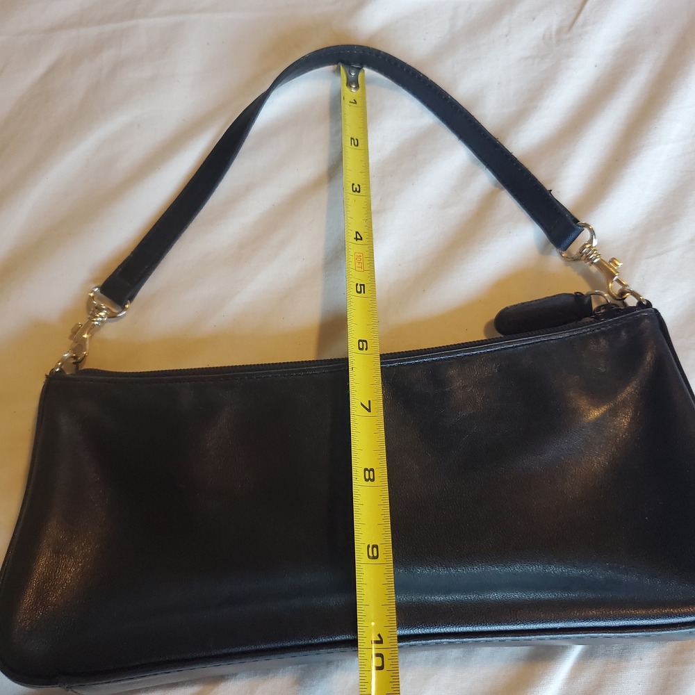 Vintage Black Leather Baguette Shoulder Bag Minimalist Y2K Clutch - Picture 6 of 8